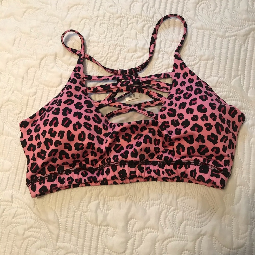 Pink and Black Cougar Print size Large ABS2B sports bra